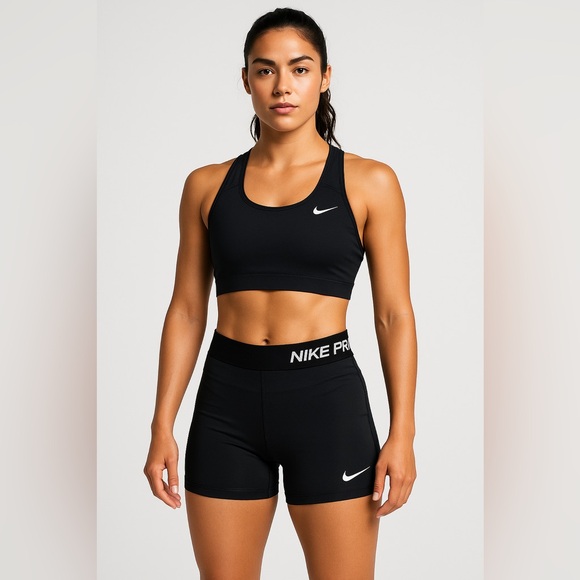 Nike Pro Black Sports Bra & Shorts Set Women’s Size large - Picture 1 of 8